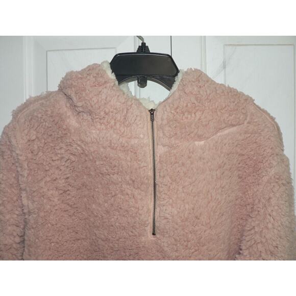 Forgotten Grace Women's Hooded Quarter Zip Faux Shearling Pullover Blush Large - Picture 4 of 6